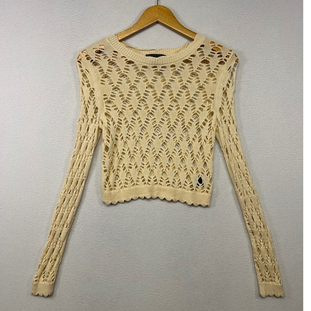 Boho Fairycore Christian Lacroix Womens XS Cream Open Knit Cropped Sweater